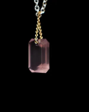 Emerald Cut Rose Quartz Love Energy Long Chain Necklace