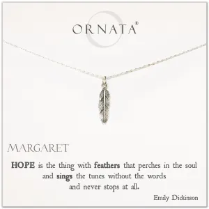“Emily Dickinson Hope Quote” Sterling Silver Feather Necklace on Personalized Jewelry Card