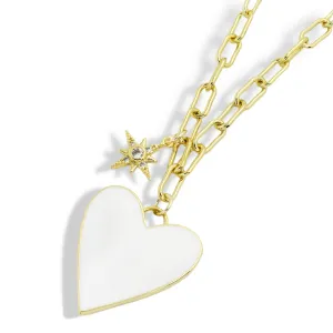 Enamel Heart/Star Necklace White I-59