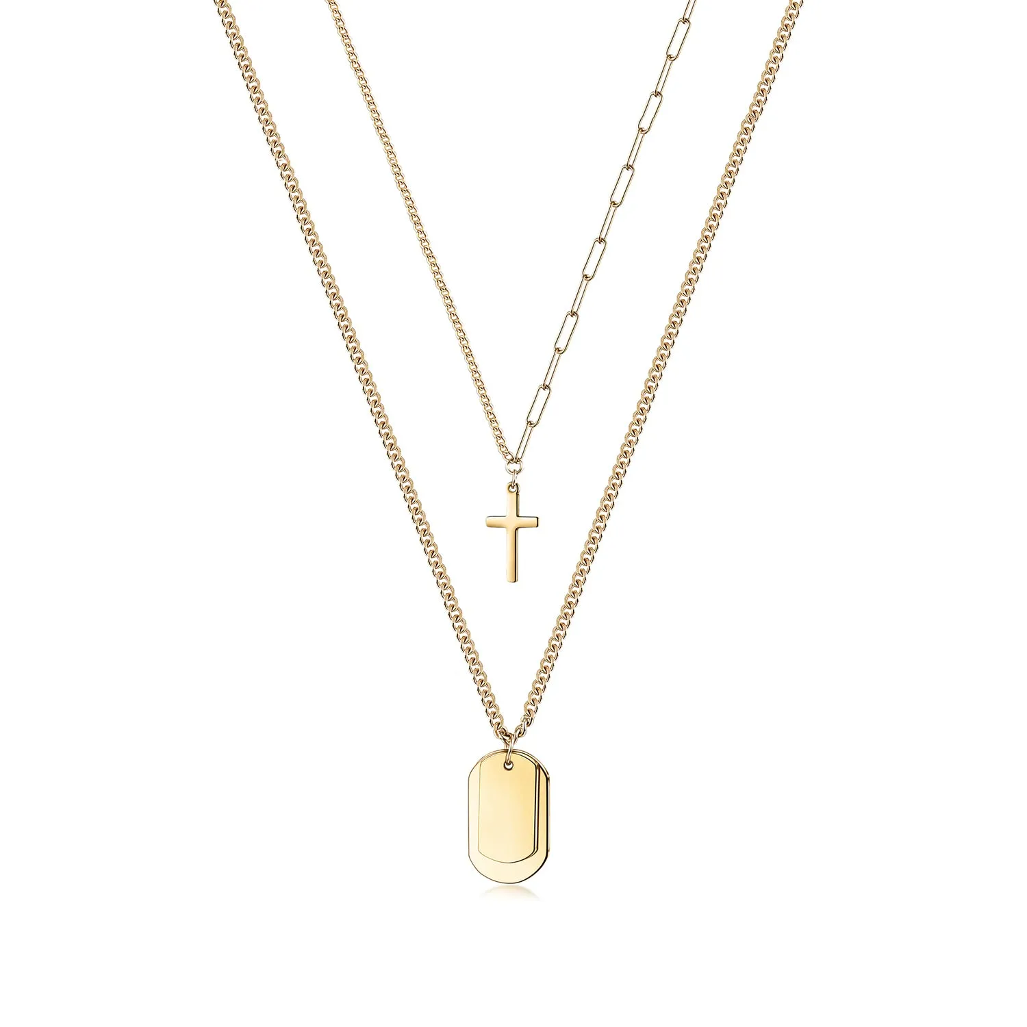 Engravable Cross & Tag Pendant Necklace
