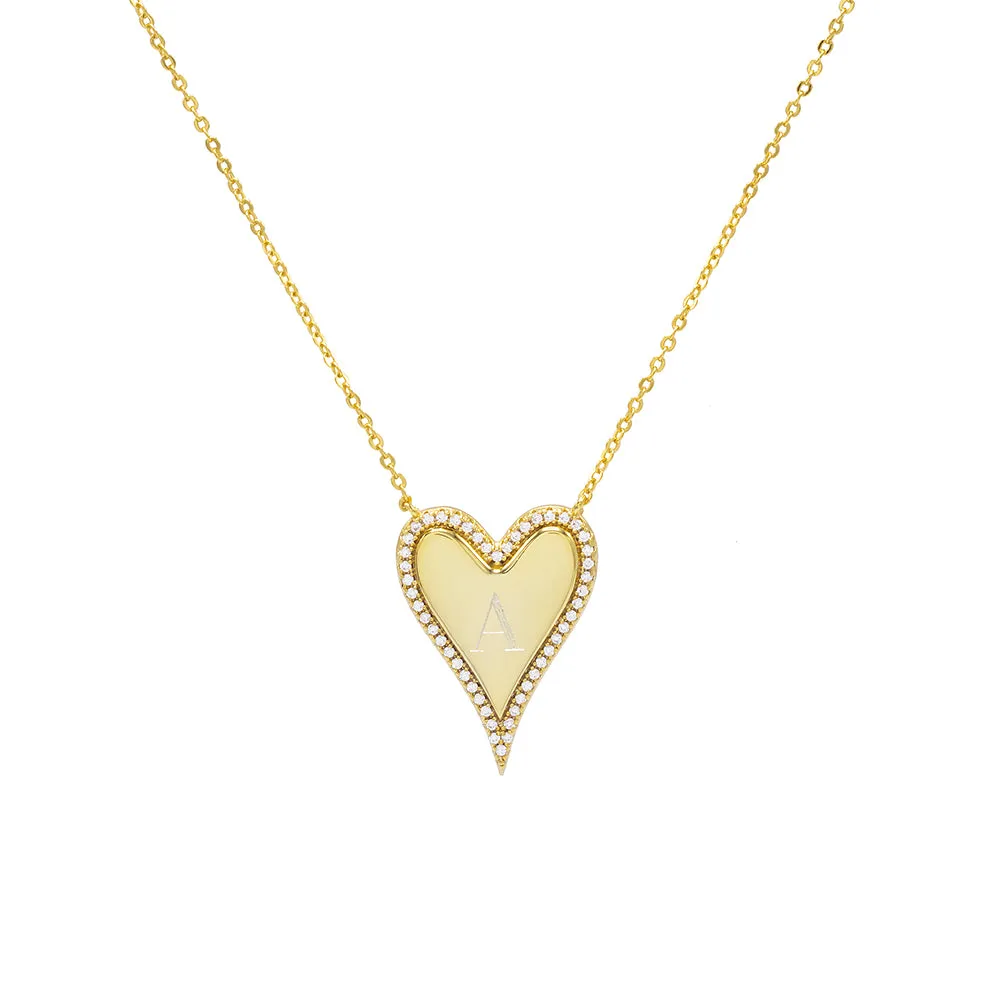 Engravable Pavé Initial Heart Necklace