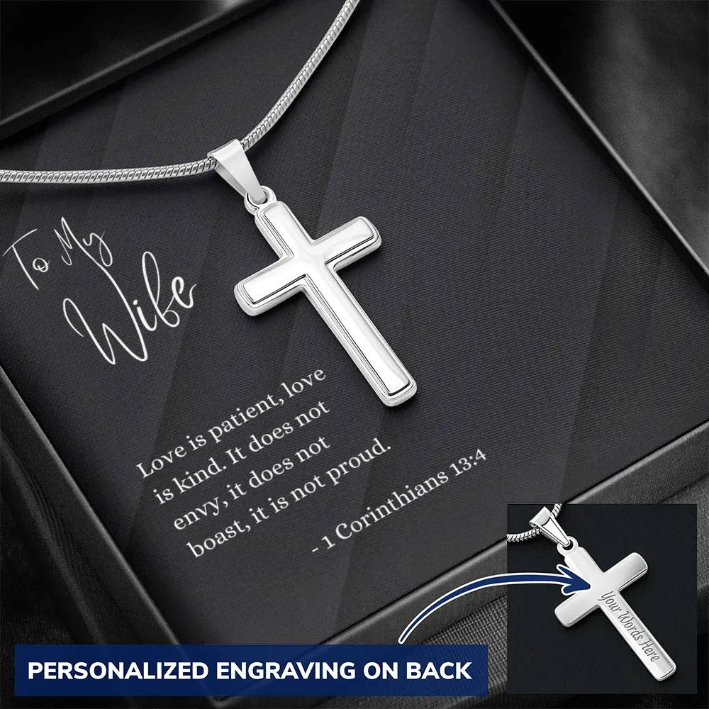 Engraved Cross Necklace | For Wife | 1 Corinthians 13:4