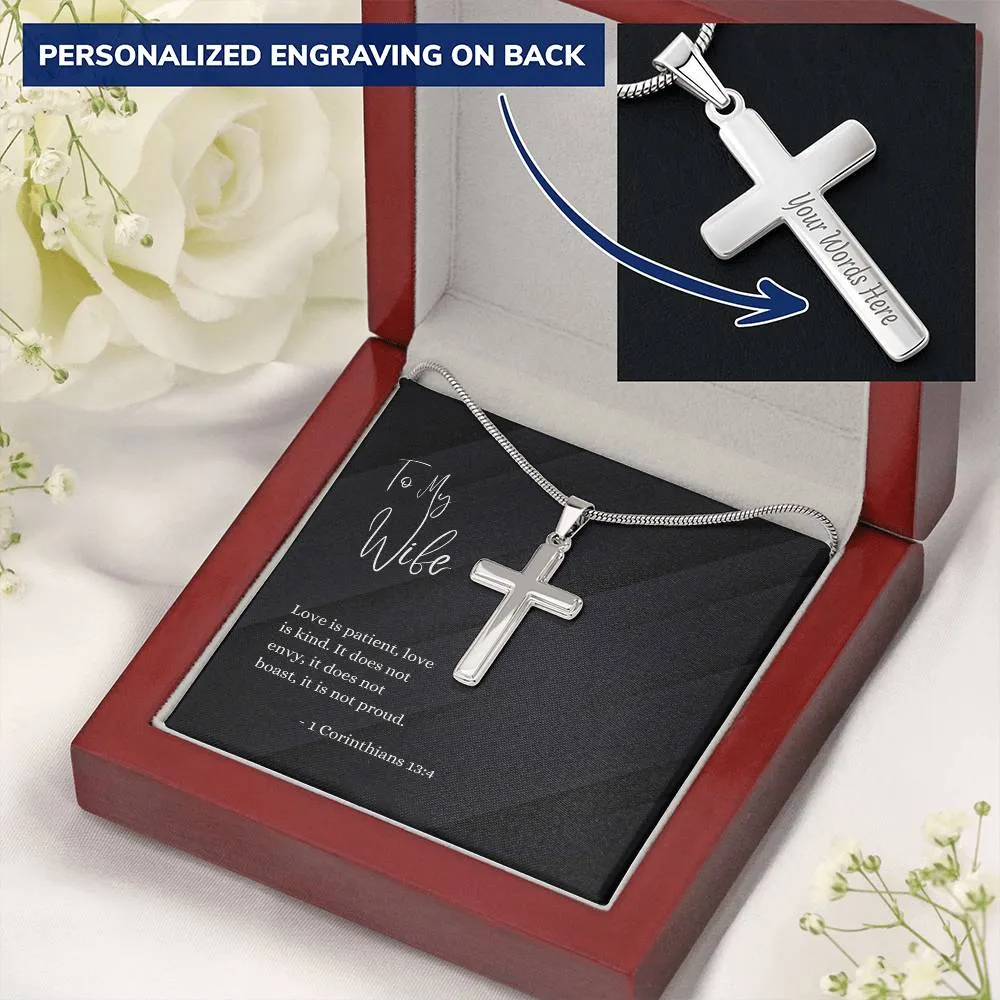 Engraved Cross Necklace | For Wife | 1 Corinthians 13:4
