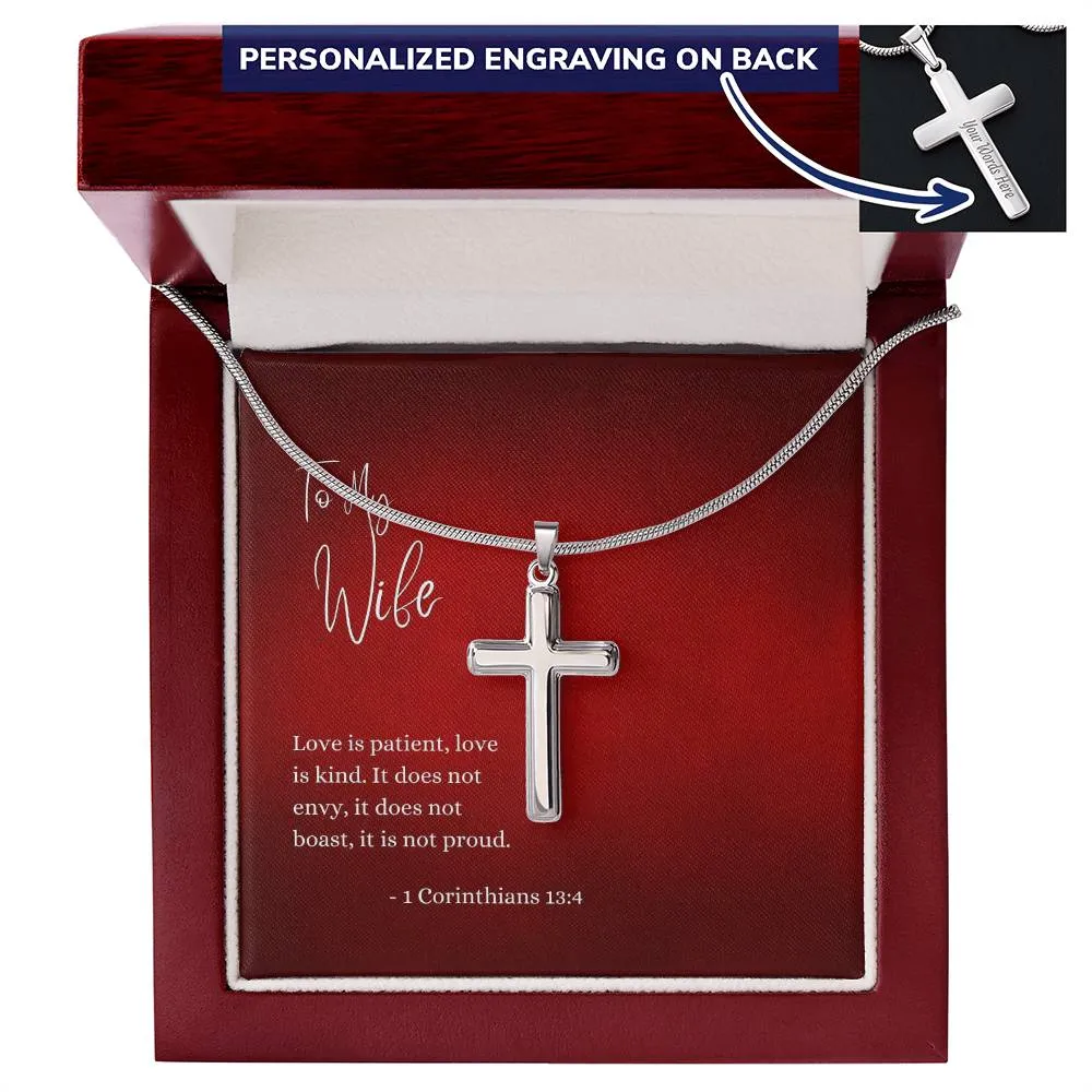 Engraved Cross Necklace | For Wife | 1 Corinthians 13:4