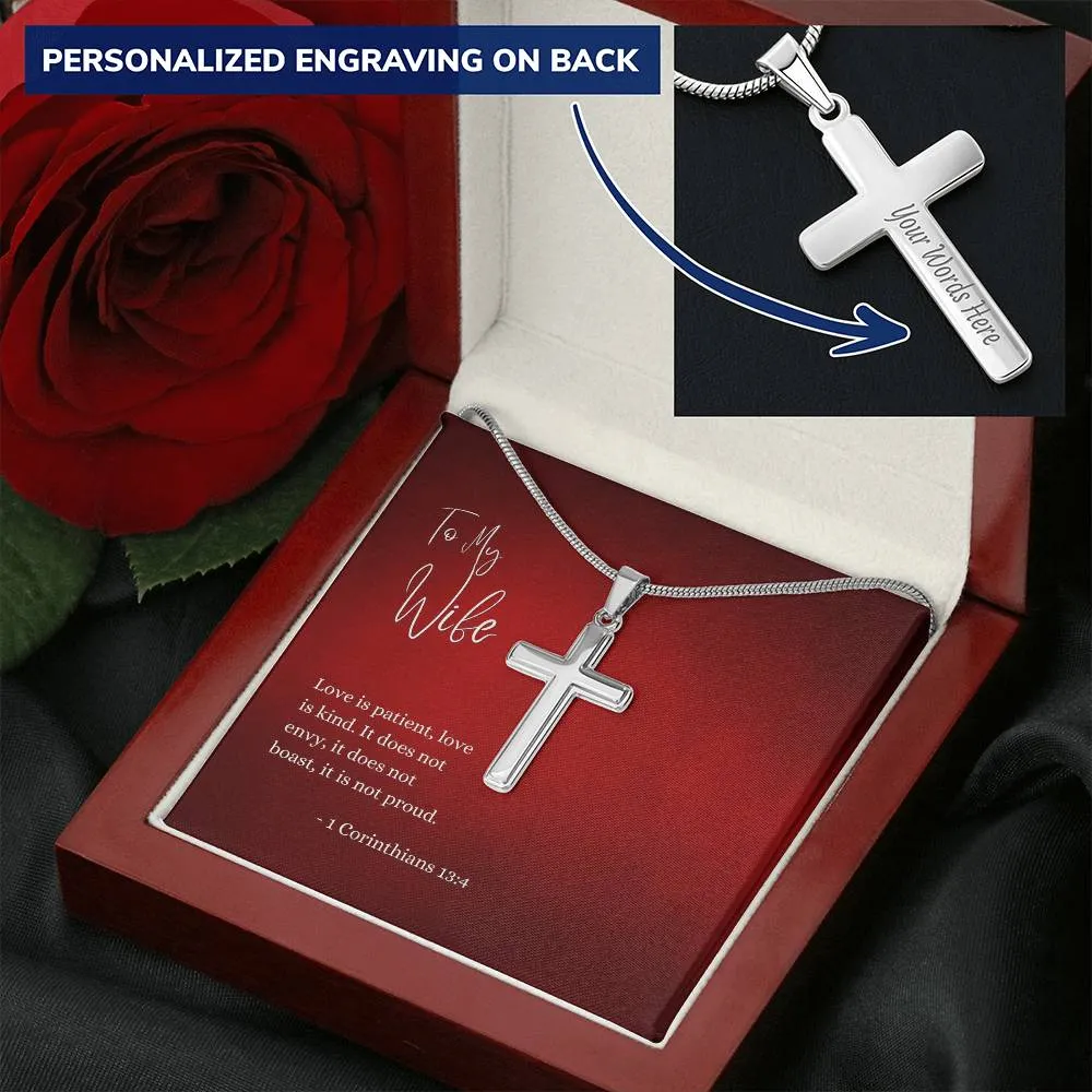 Engraved Cross Necklace | For Wife | 1 Corinthians 13:4