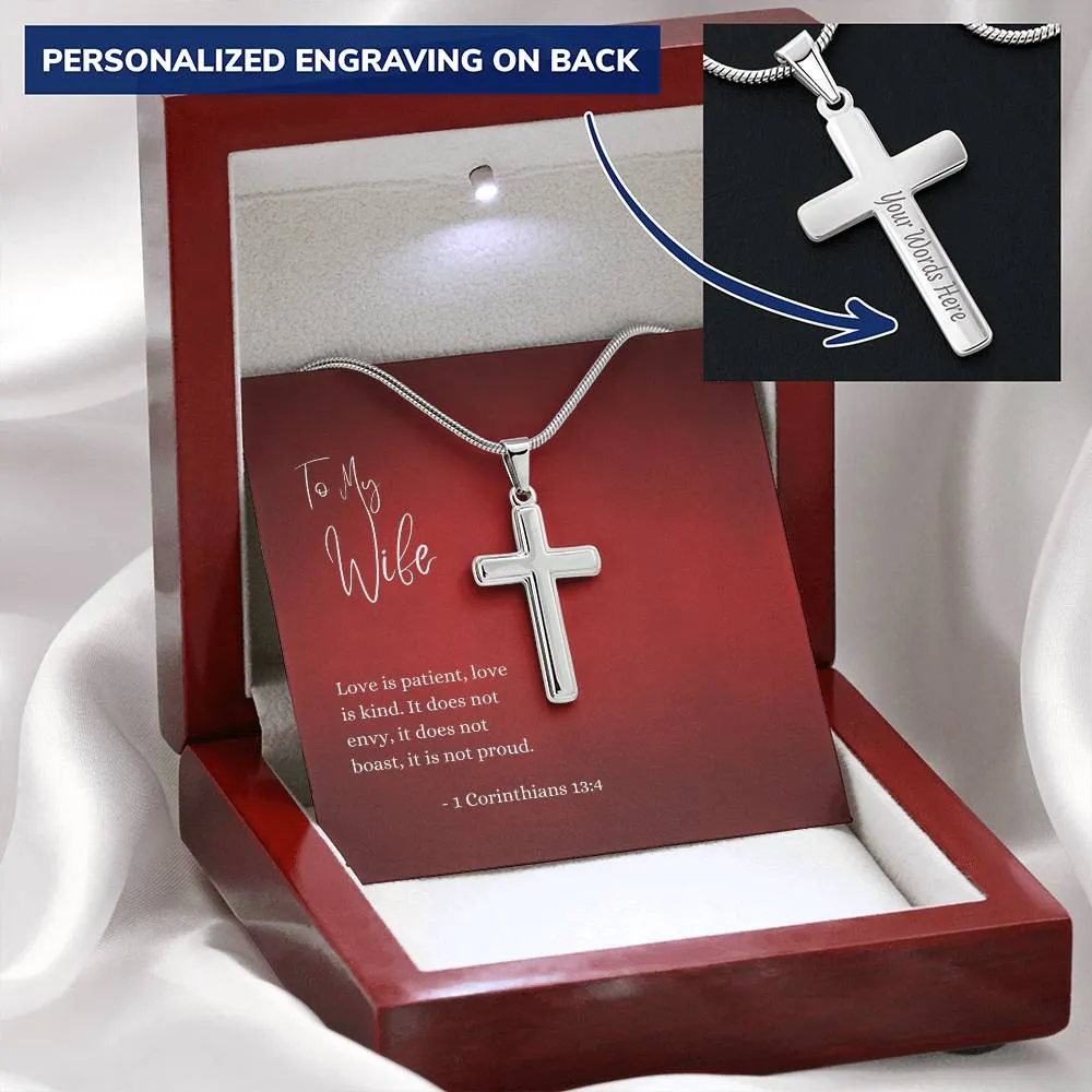 Engraved Cross Necklace | For Wife | 1 Corinthians 13:4