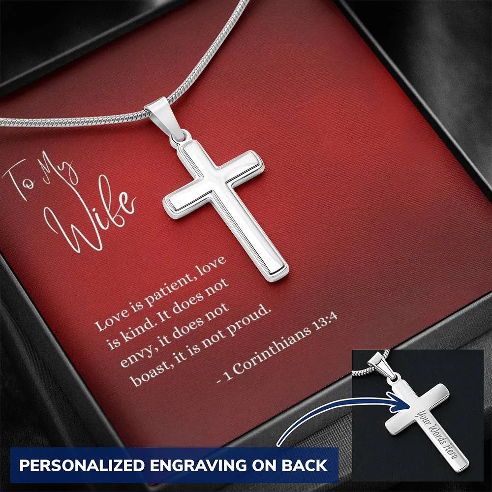 Engraved Cross Necklace | For Wife | 1 Corinthians 13:4