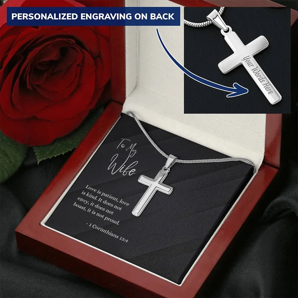 Engraved Cross Necklace | For Wife | 1 Corinthians 13:4