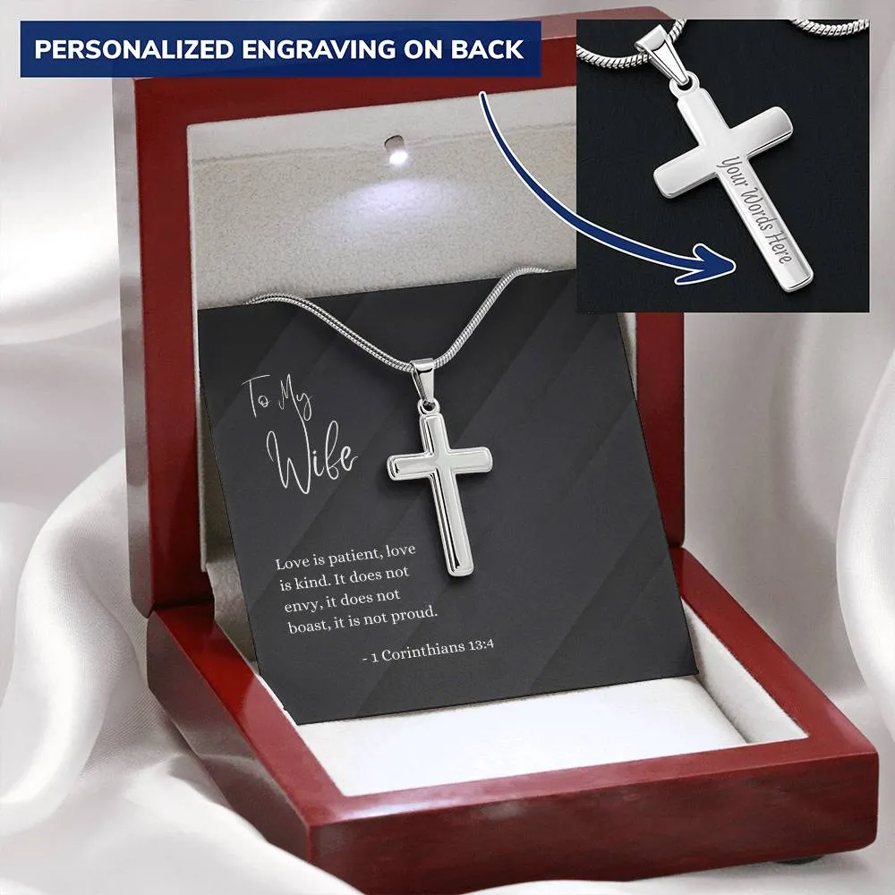 Engraved Cross Necklace | For Wife | 1 Corinthians 13:4
