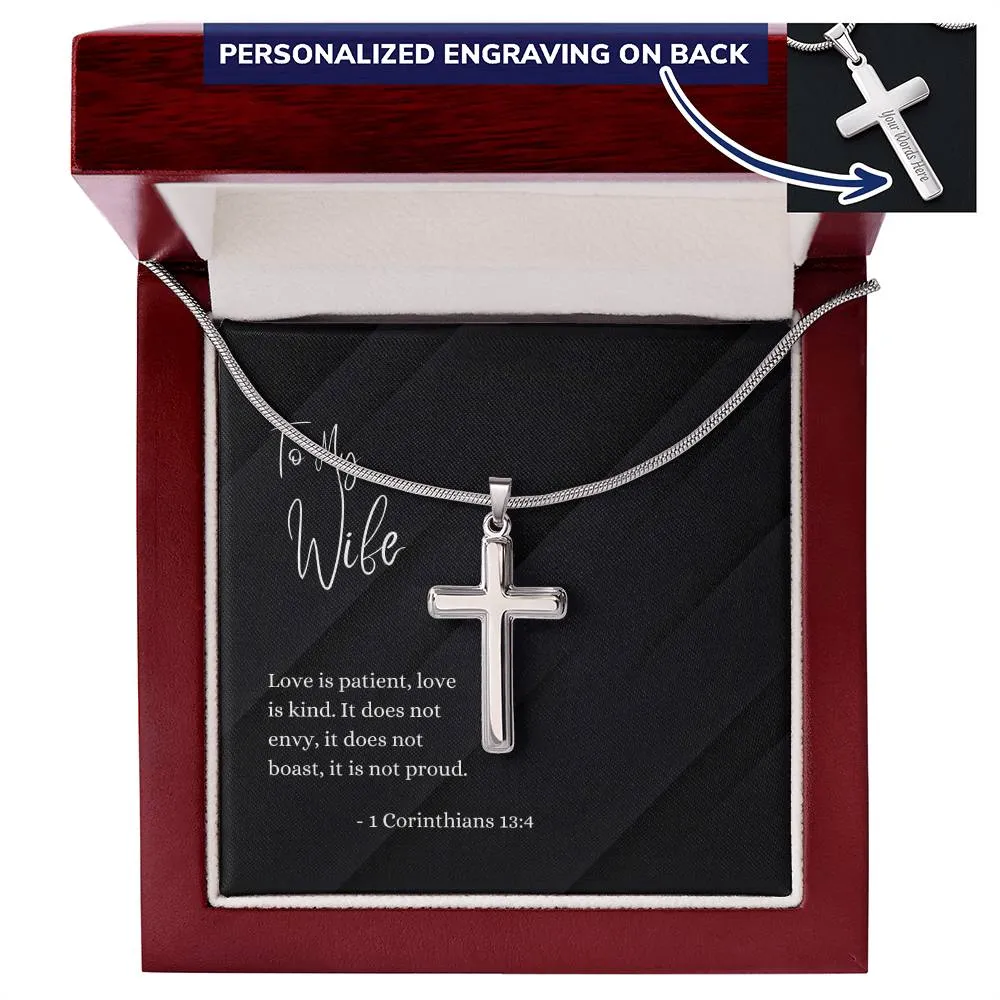 Engraved Cross Necklace | For Wife | 1 Corinthians 13:4