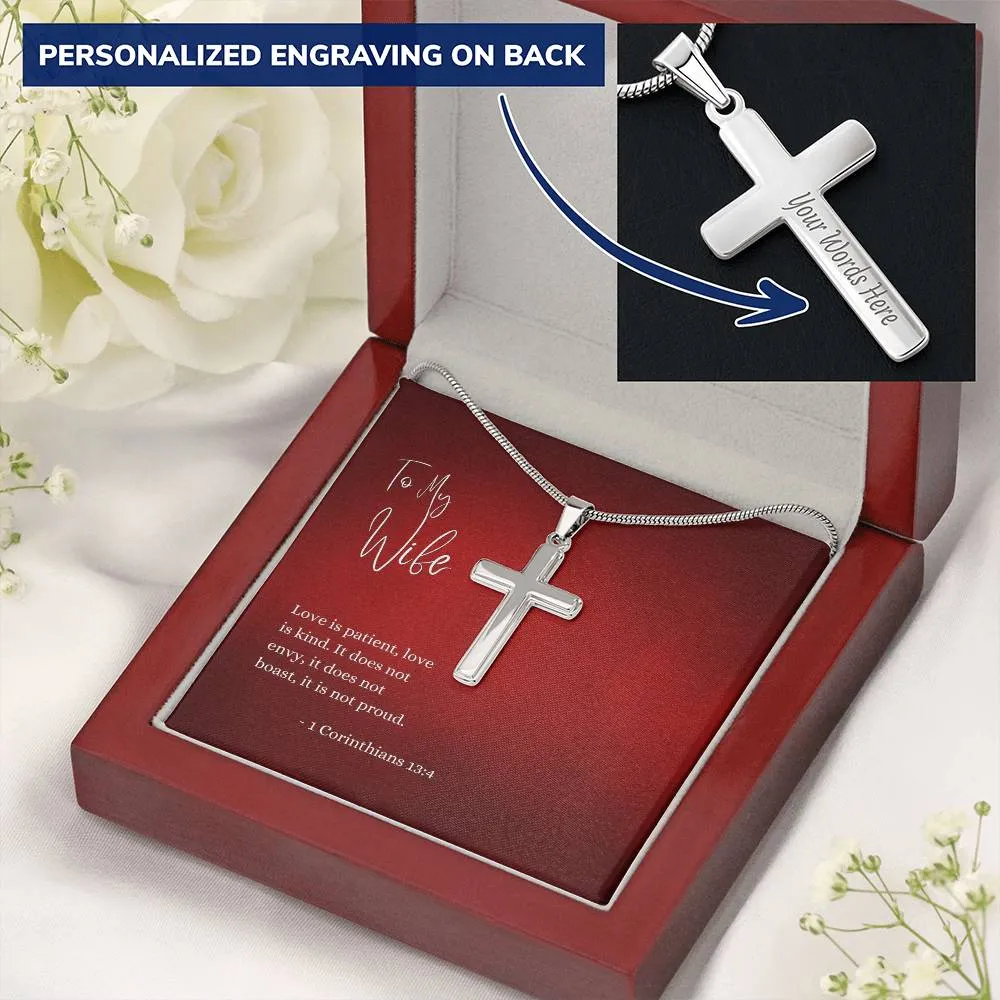 Engraved Cross Necklace | For Wife | 1 Corinthians 13:4