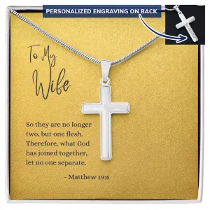 Engraved Cross Necklace | For Wife | Matthew 19:6