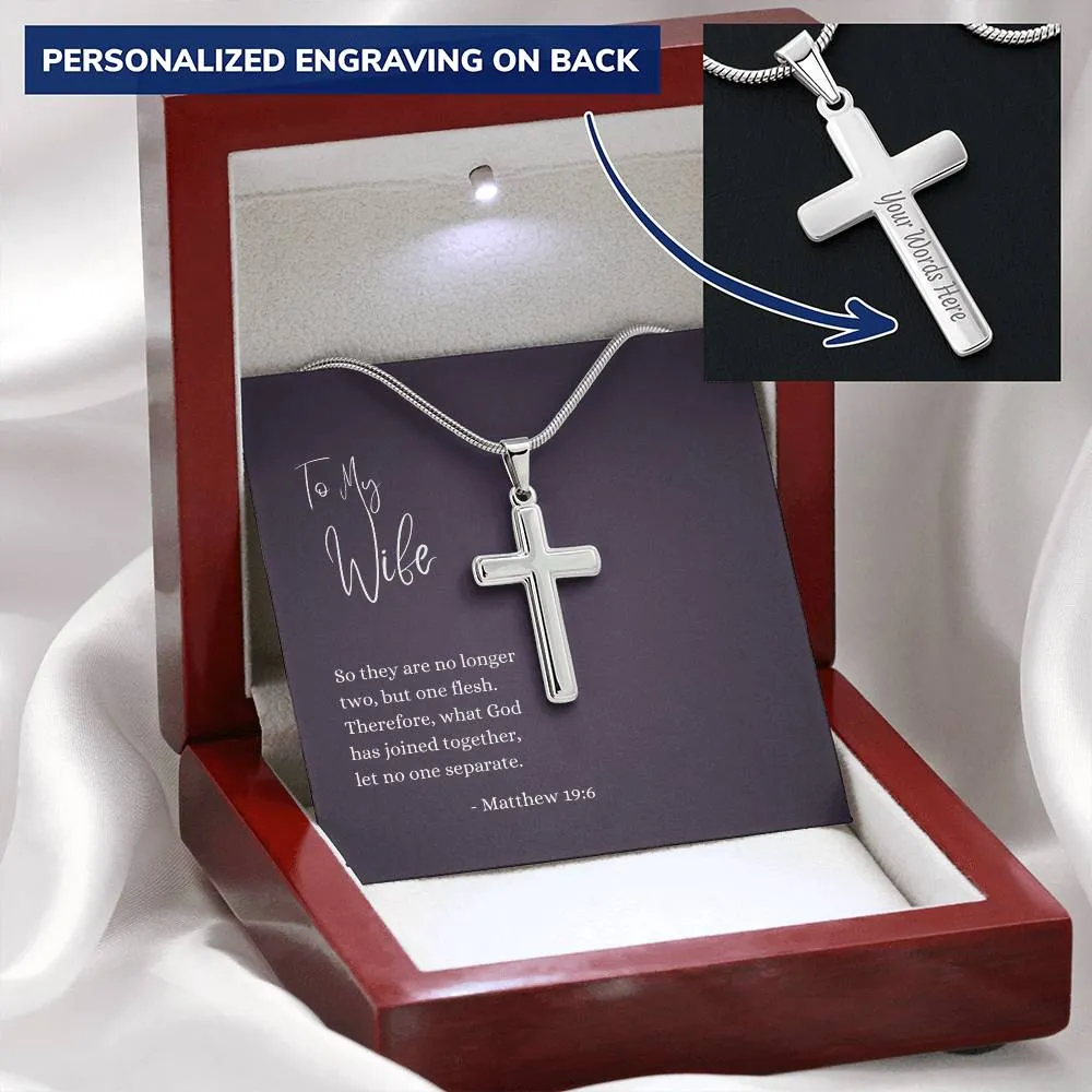 Engraved Cross Necklace | For Wife | Matthew 19:6