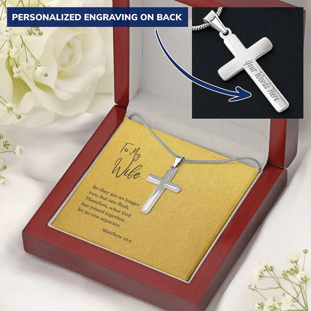 Engraved Cross Necklace | For Wife | Matthew 19:6