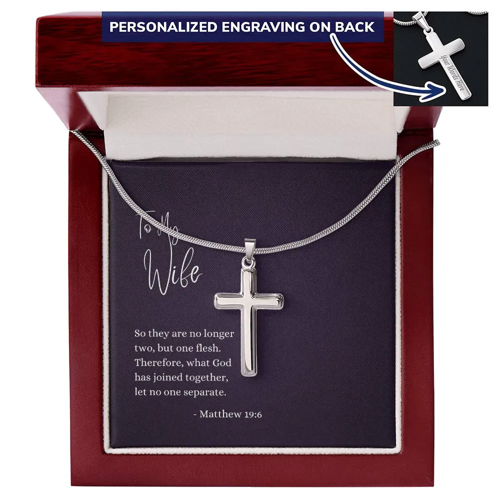 Engraved Cross Necklace | For Wife | Matthew 19:6