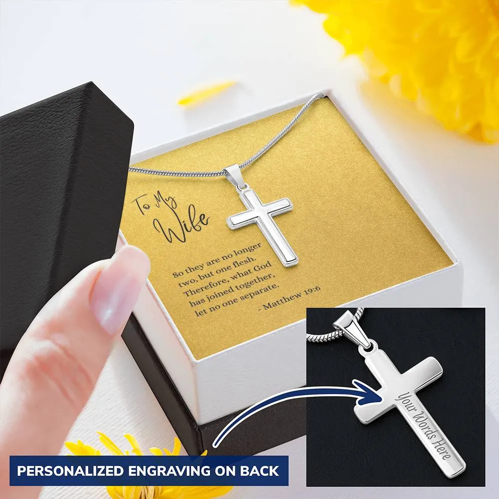 Engraved Cross Necklace | For Wife | Matthew 19:6
