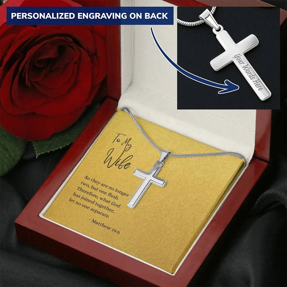 Engraved Cross Necklace | For Wife | Matthew 19:6