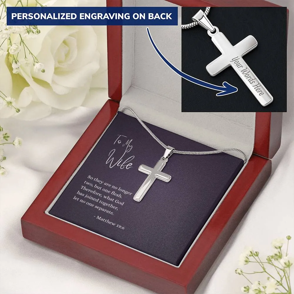 Engraved Cross Necklace | For Wife | Matthew 19:6