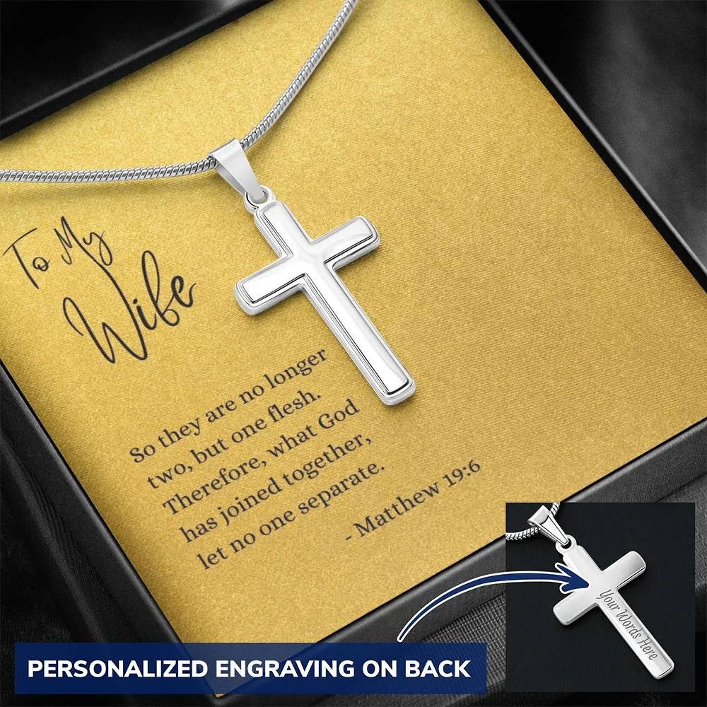 Engraved Cross Necklace | For Wife | Matthew 19:6