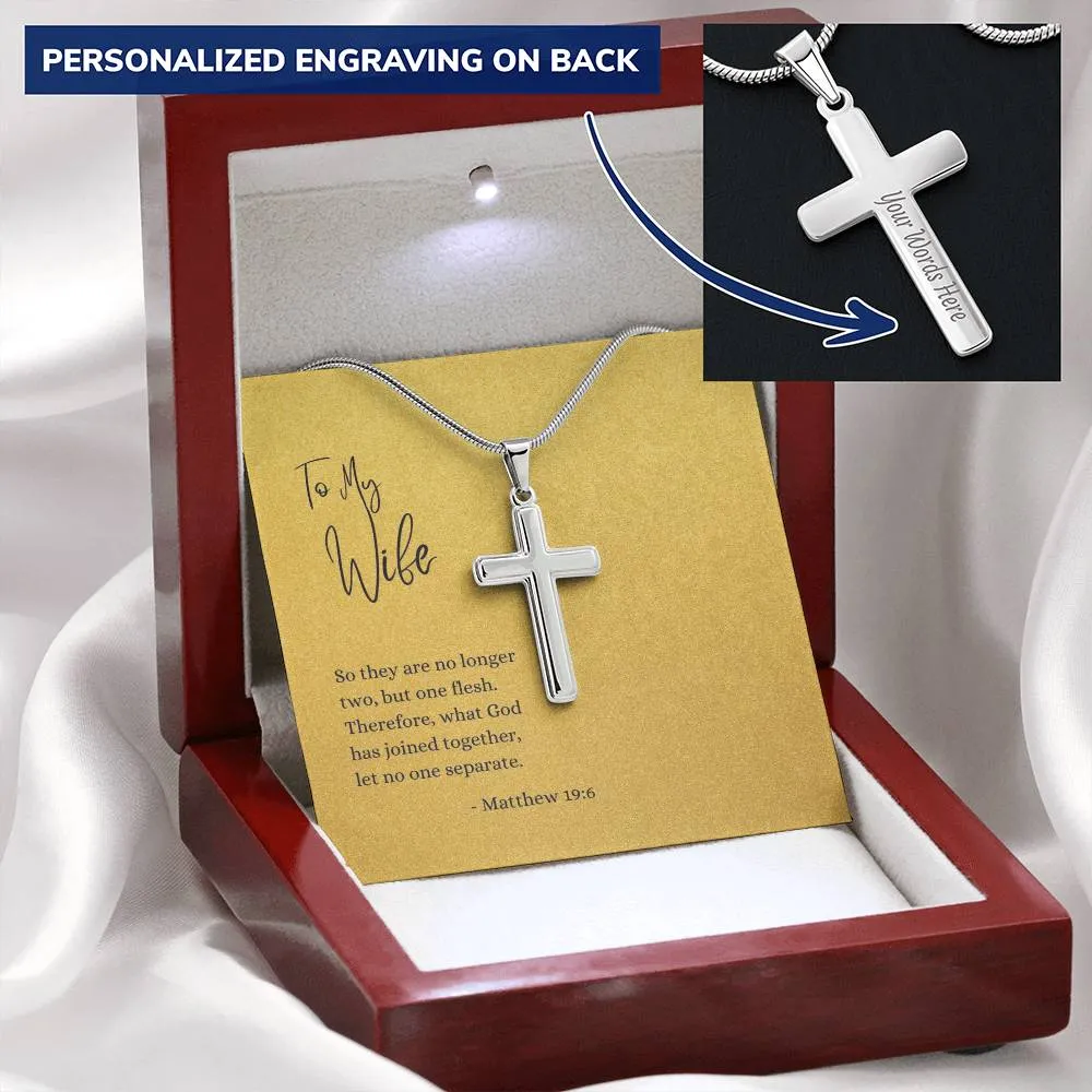 Engraved Cross Necklace | For Wife | Matthew 19:6