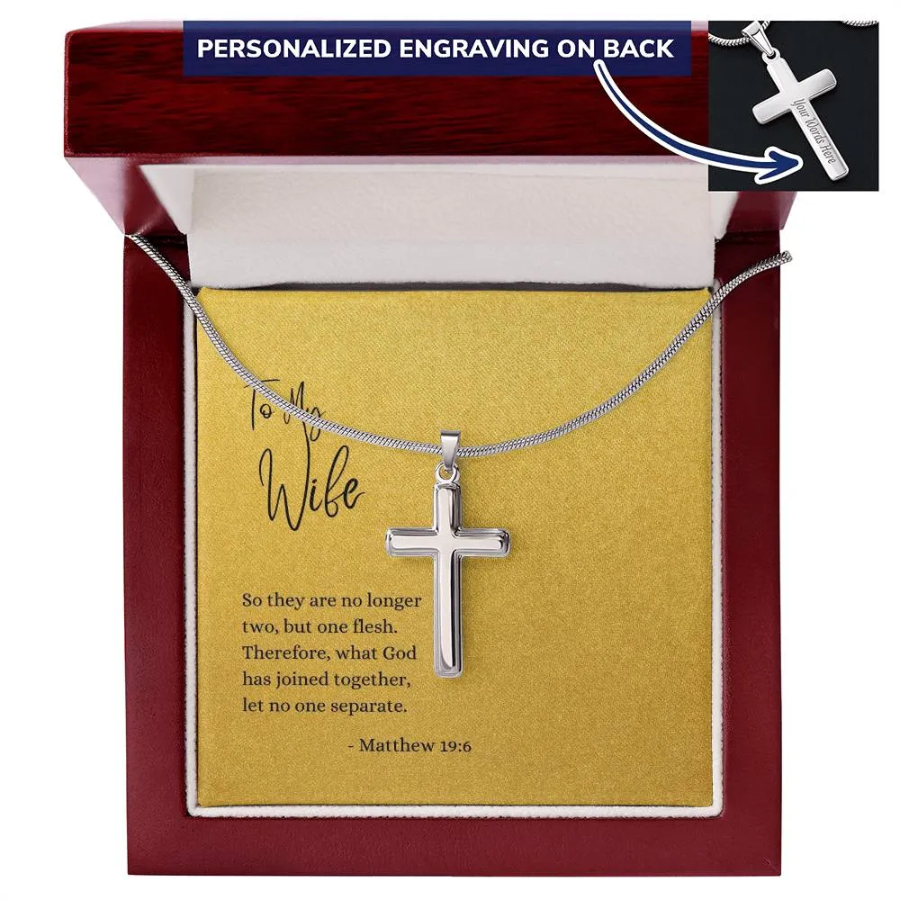 Engraved Cross Necklace | For Wife | Matthew 19:6