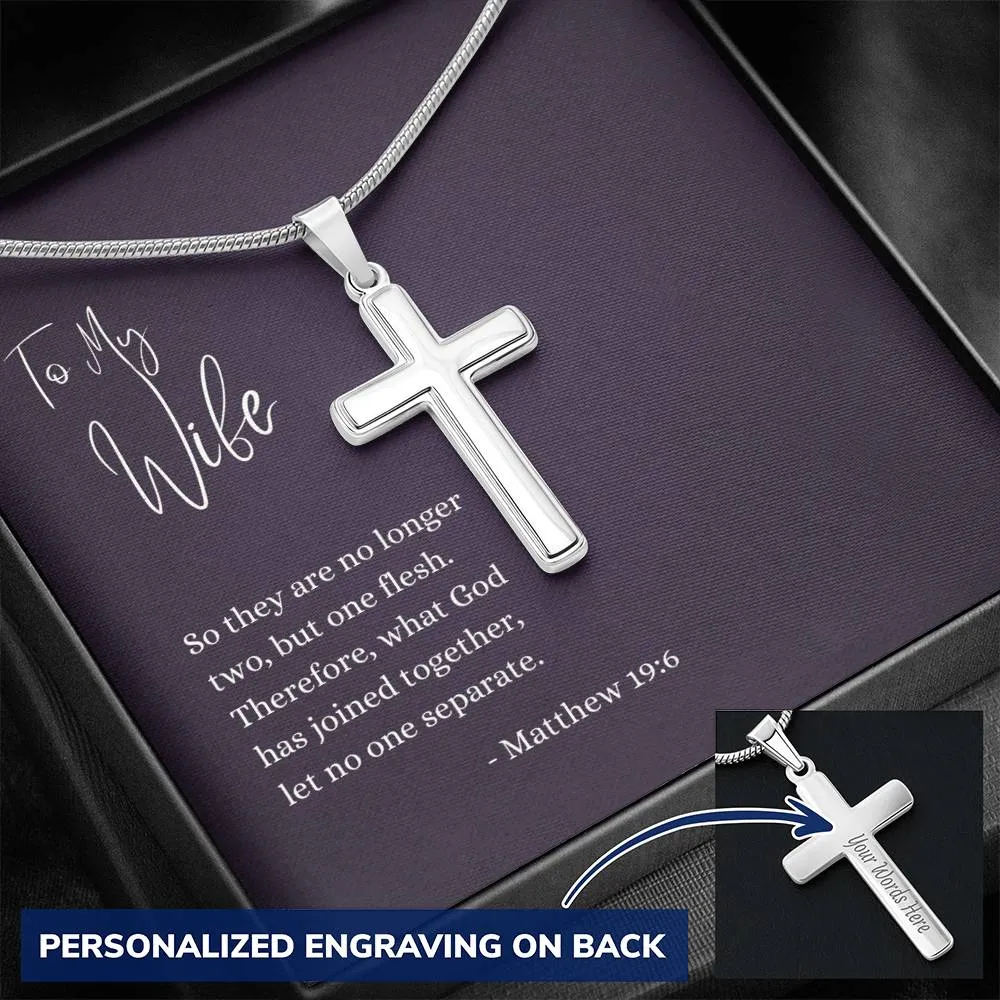 Engraved Cross Necklace | For Wife | Matthew 19:6