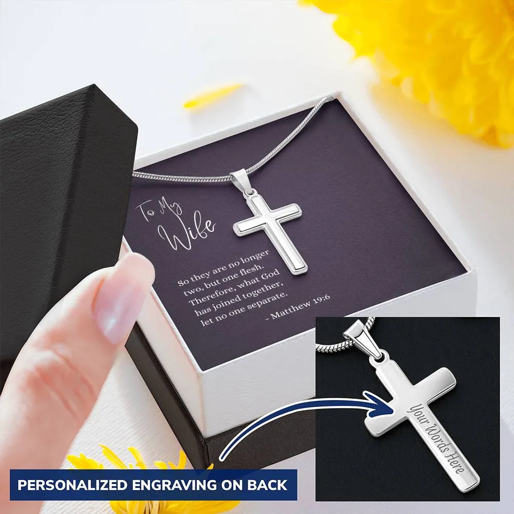 Engraved Cross Necklace | For Wife | Matthew 19:6