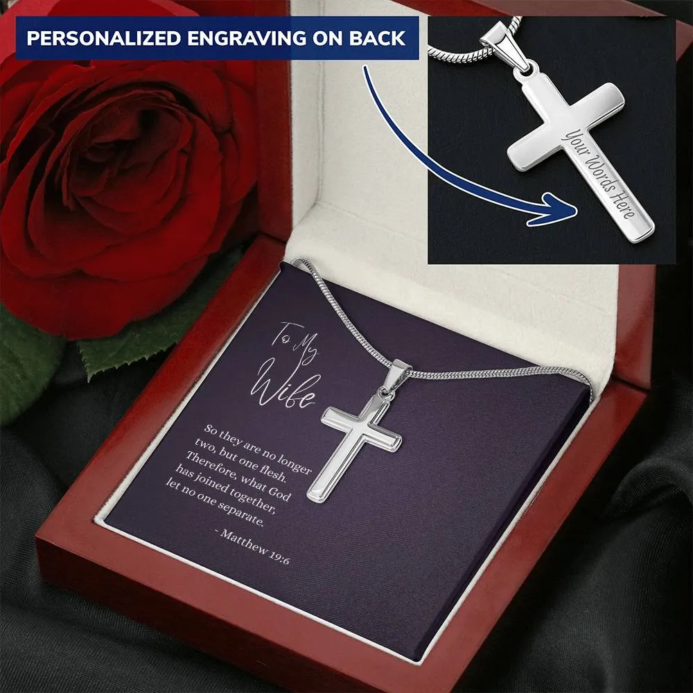 Engraved Cross Necklace | For Wife | Matthew 19:6