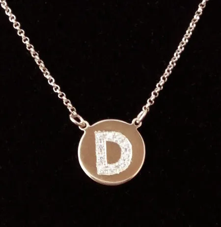 Engraved Gold Disc CZ Initial Necklace