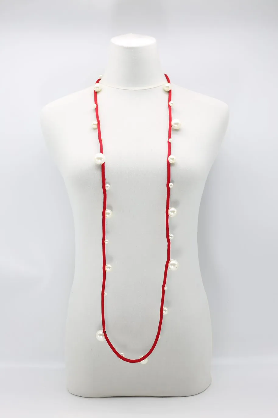 Faux Pearls on Textile Cord Necklaces - Large