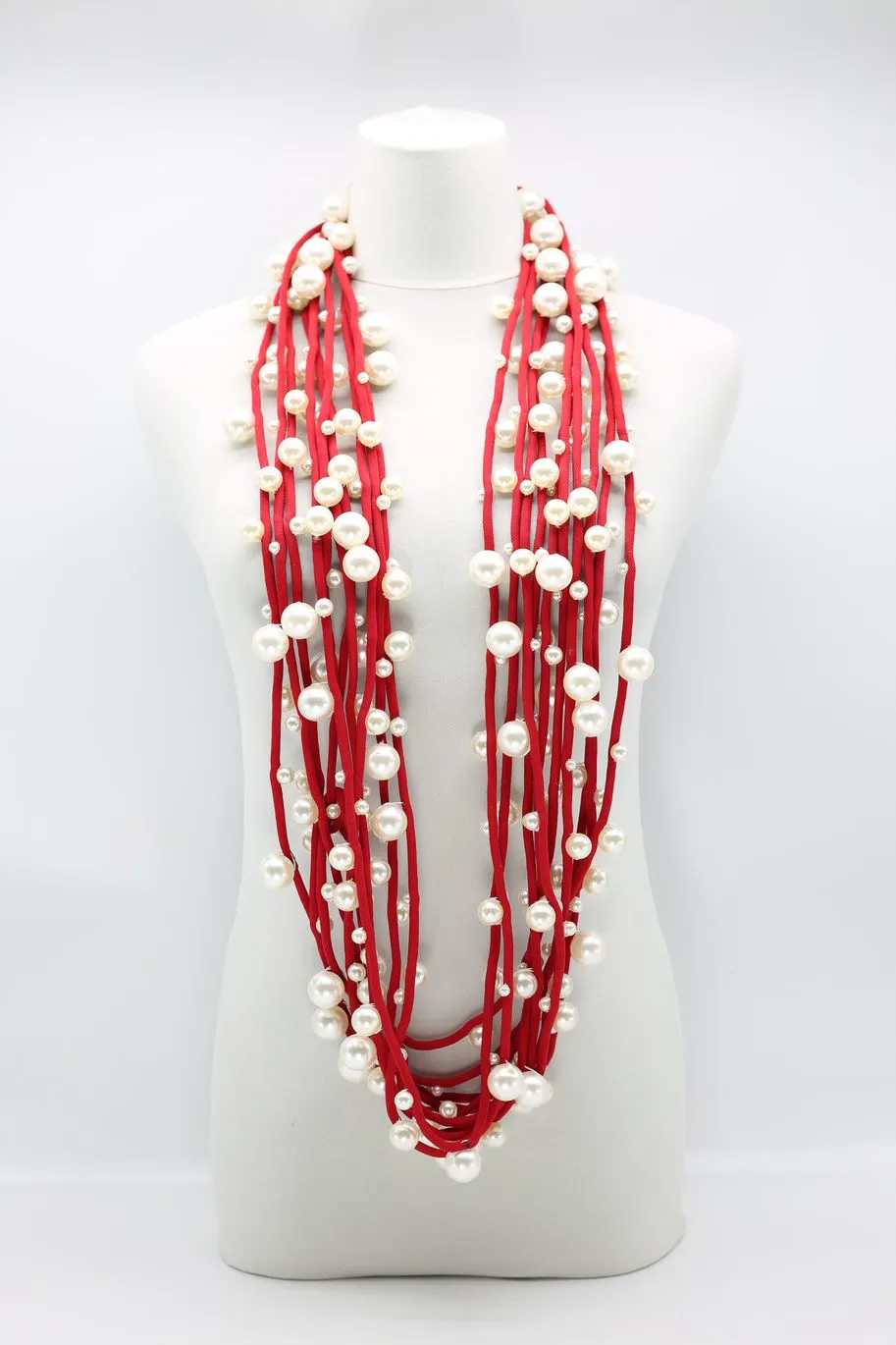 Faux Pearls on Textile Cord Necklaces - Large