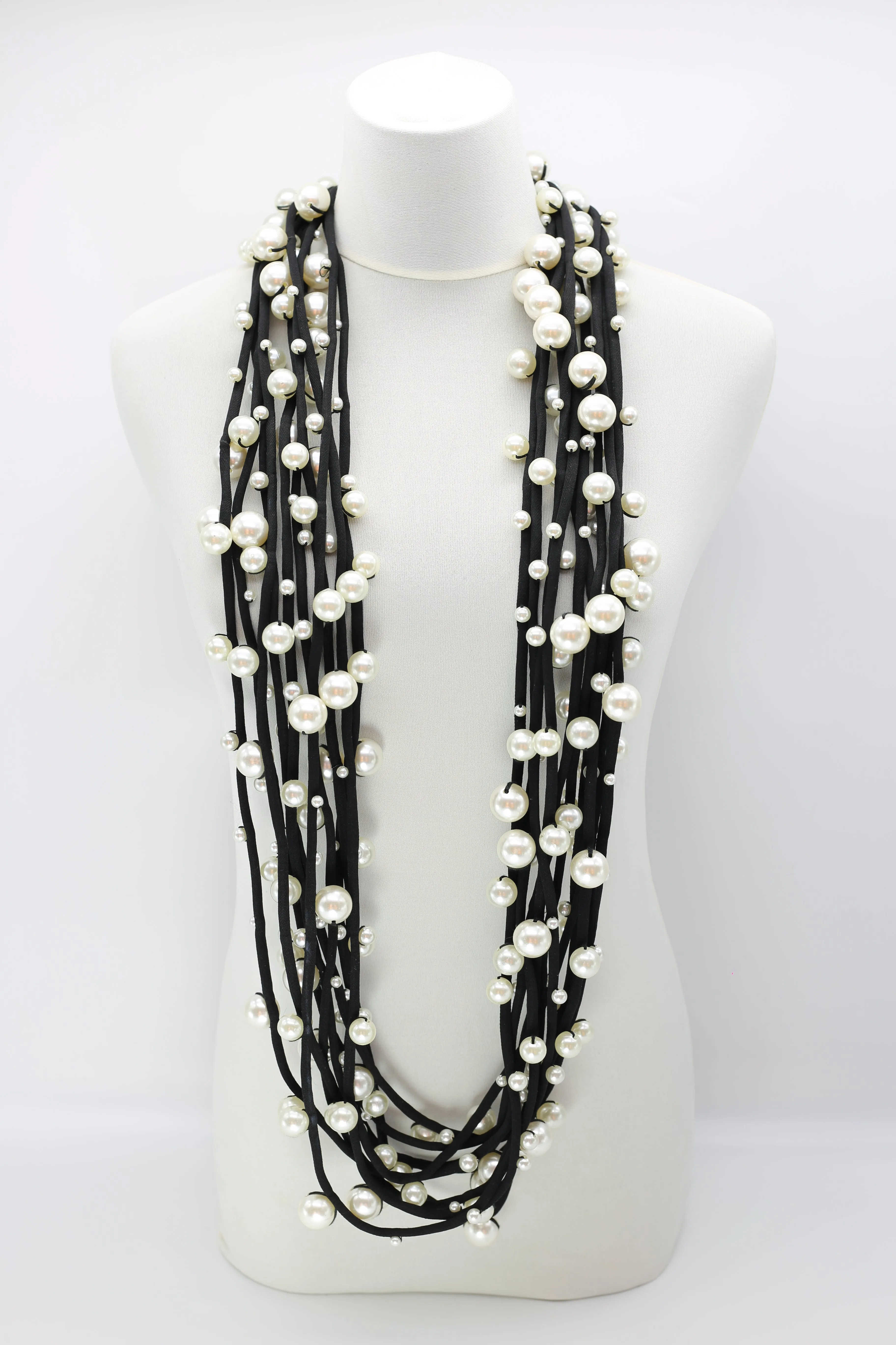 Faux Pearls on Textile Cord Necklaces - Large