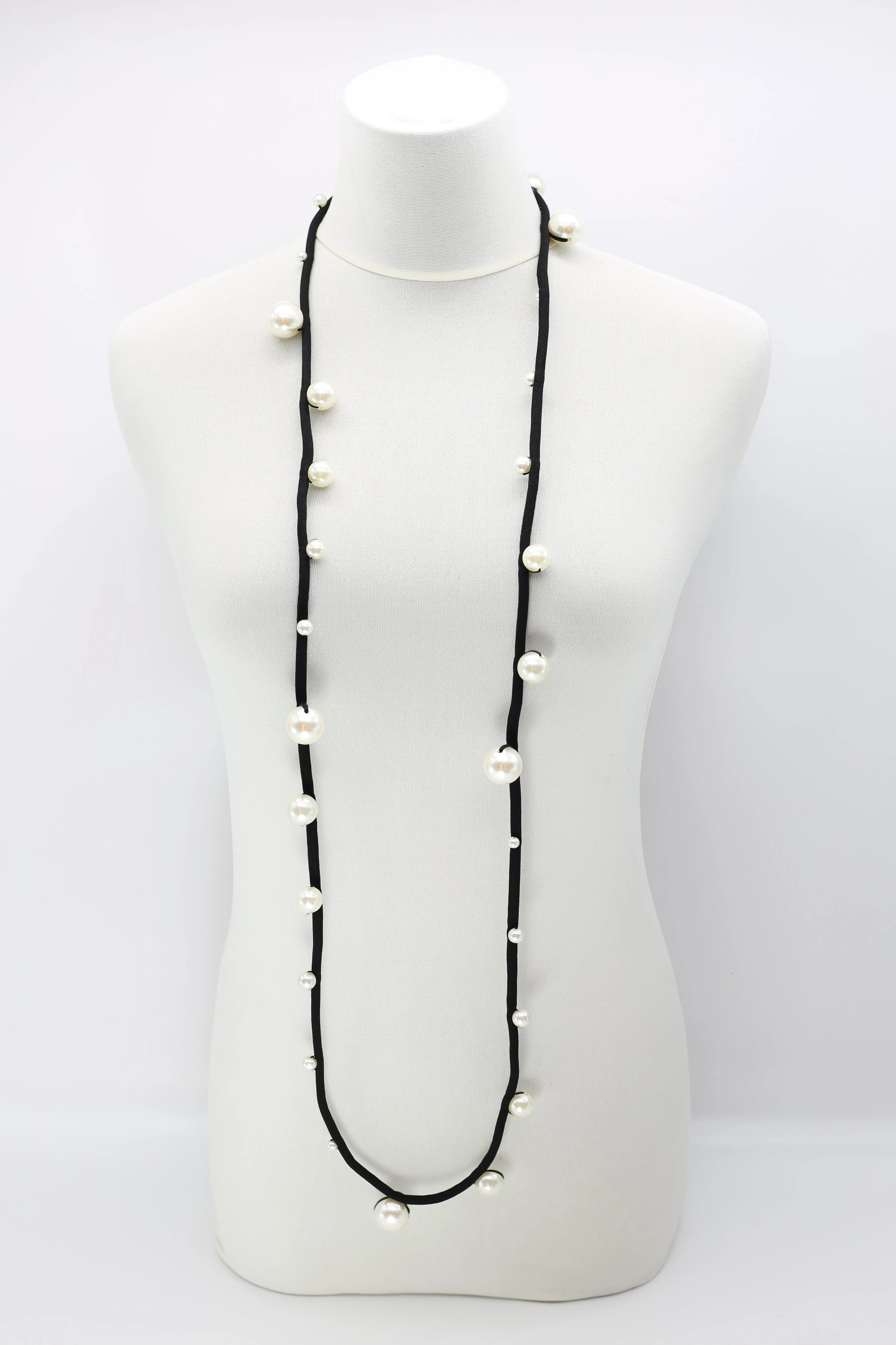 Faux Pearls on Textile Cord Necklaces - Large