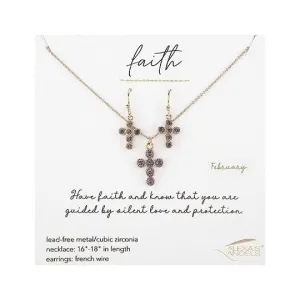 February Cross Necklace and Earring Set - 224081