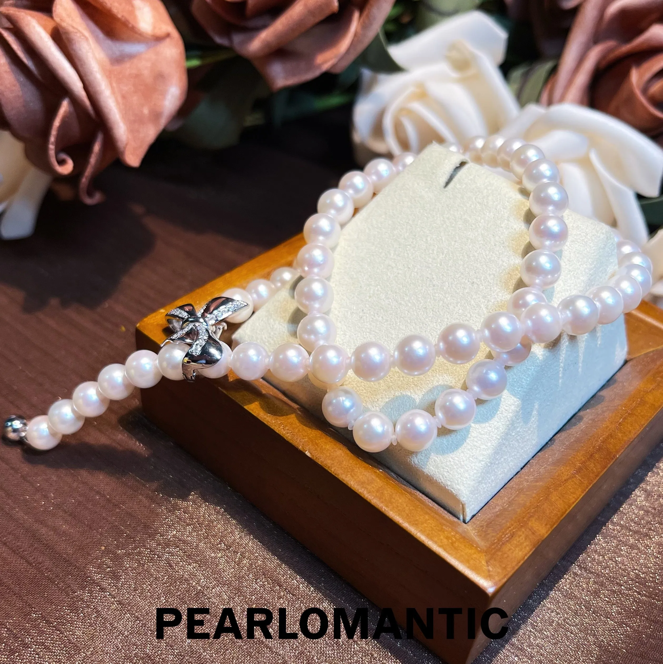[Fine Jewelry] Akoya Pearl 6.5-7mm Classic Y-style Bowtie Clasp Necklaces 43cm w/ Chinese Certificate