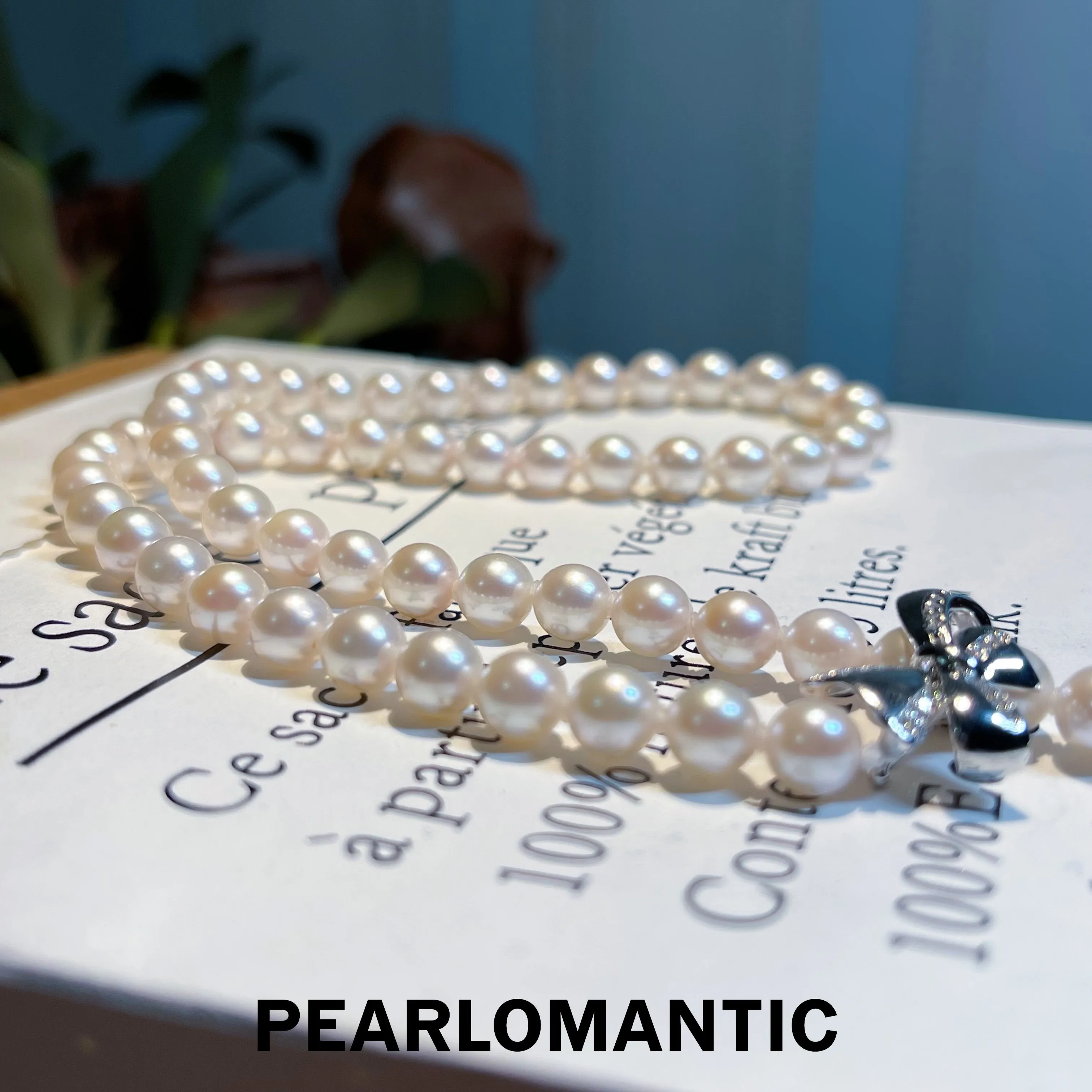 [Fine Jewelry] Akoya Pearl 6.5-7mm Classic Y-style Bowtie Clasp Necklaces 43cm w/ Chinese Certificate