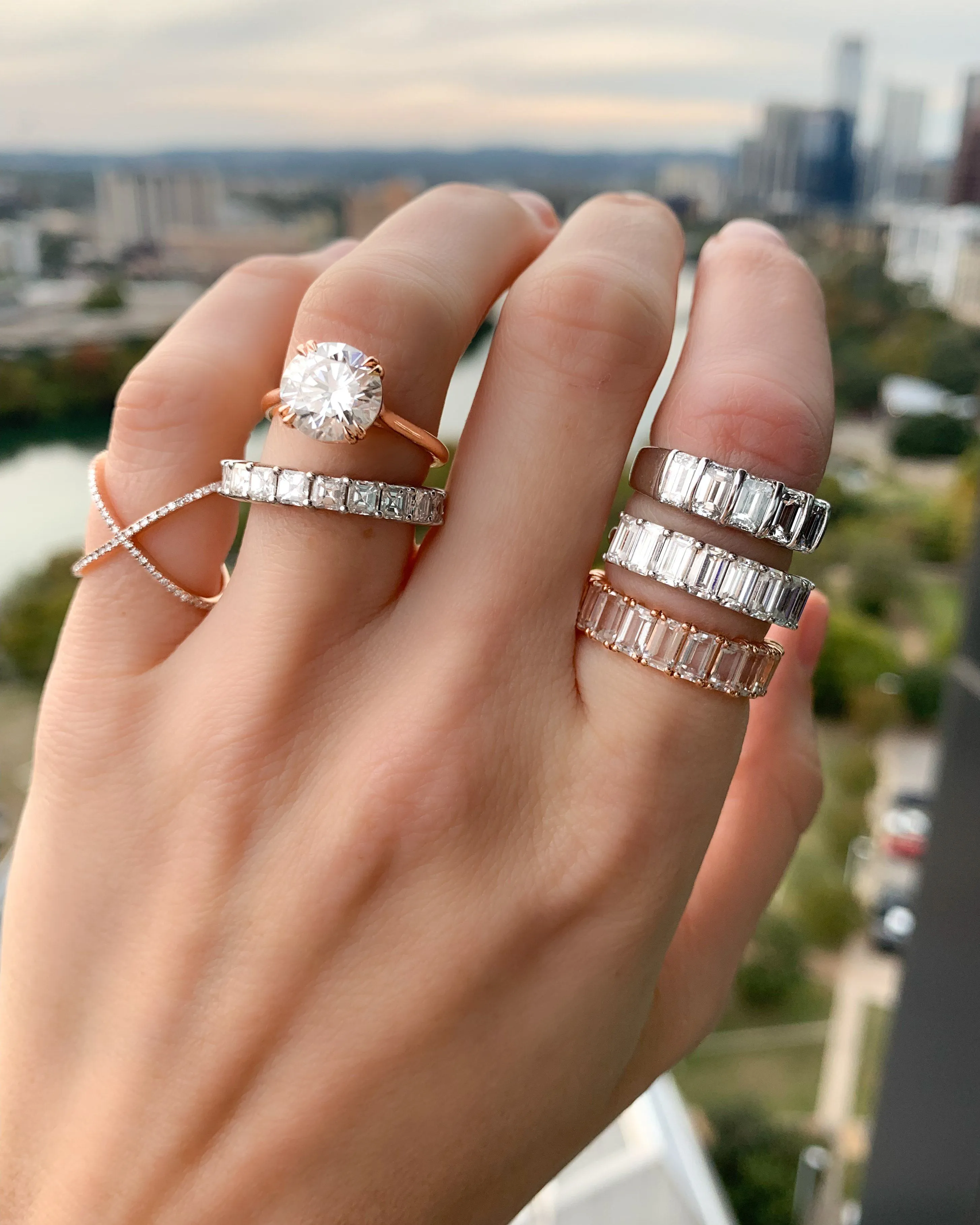 Five Stone Emerald Cut Diamond Wedding Band