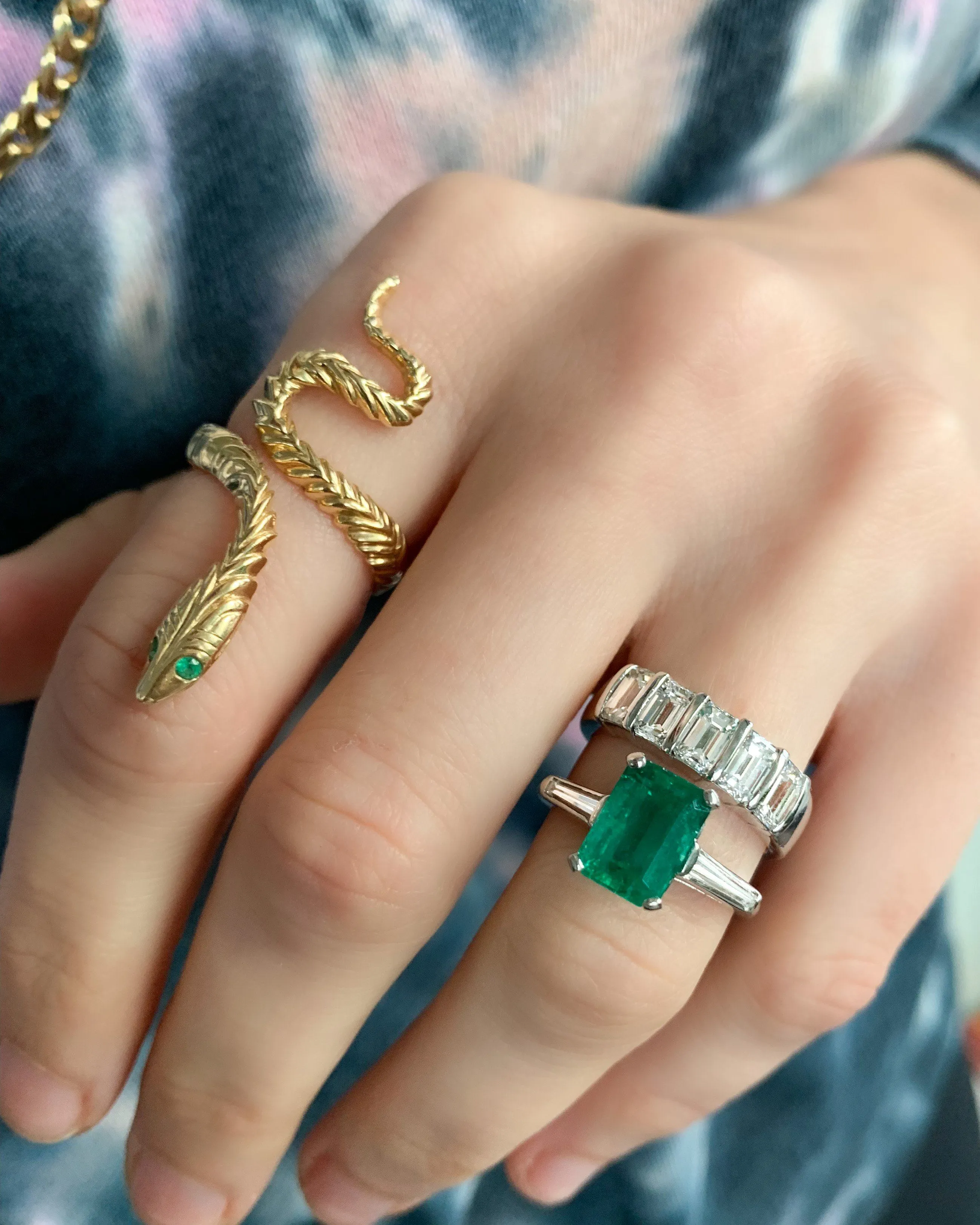 Five Stone Emerald Cut Diamond Wedding Band