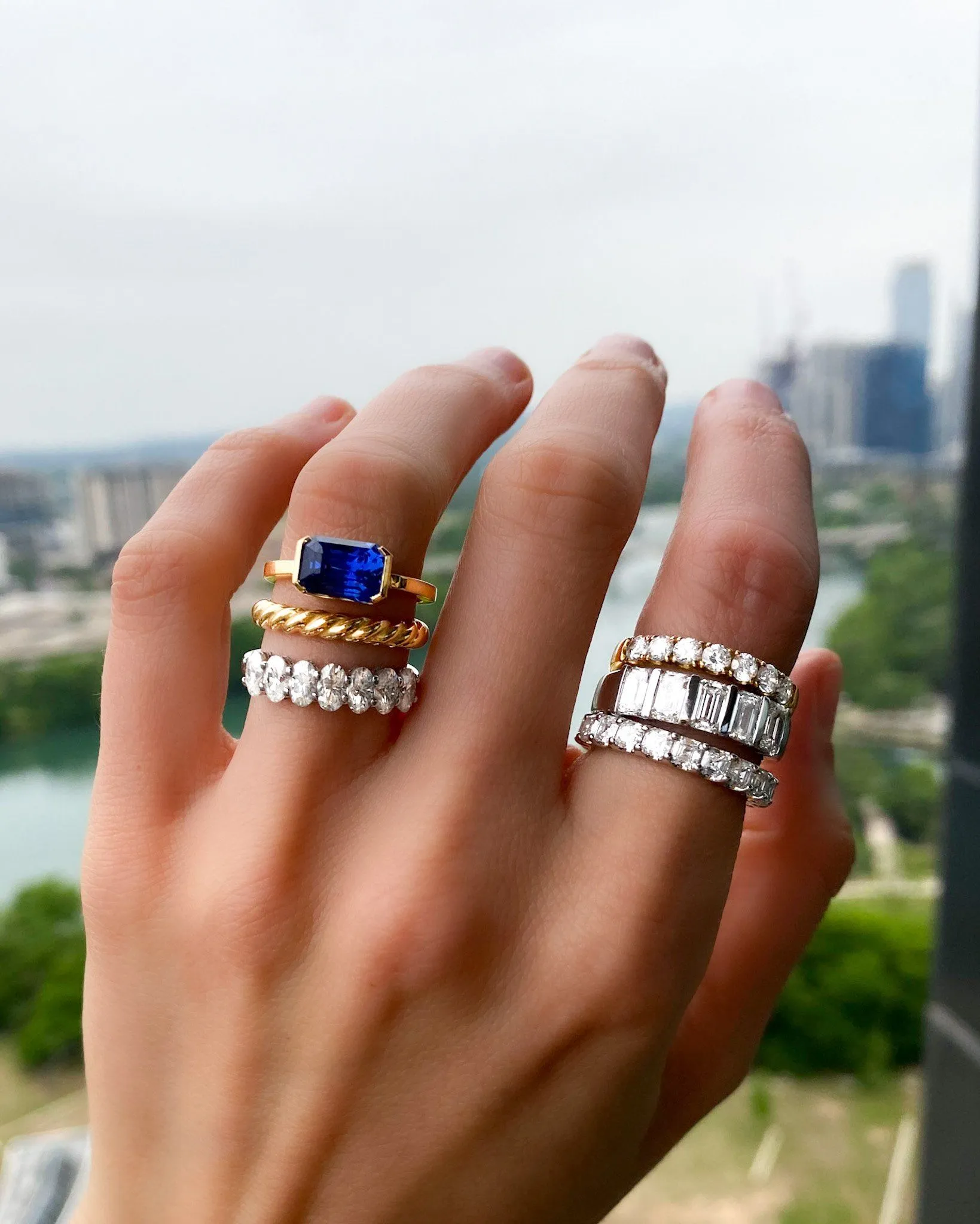 Five Stone Emerald Cut Diamond Wedding Band