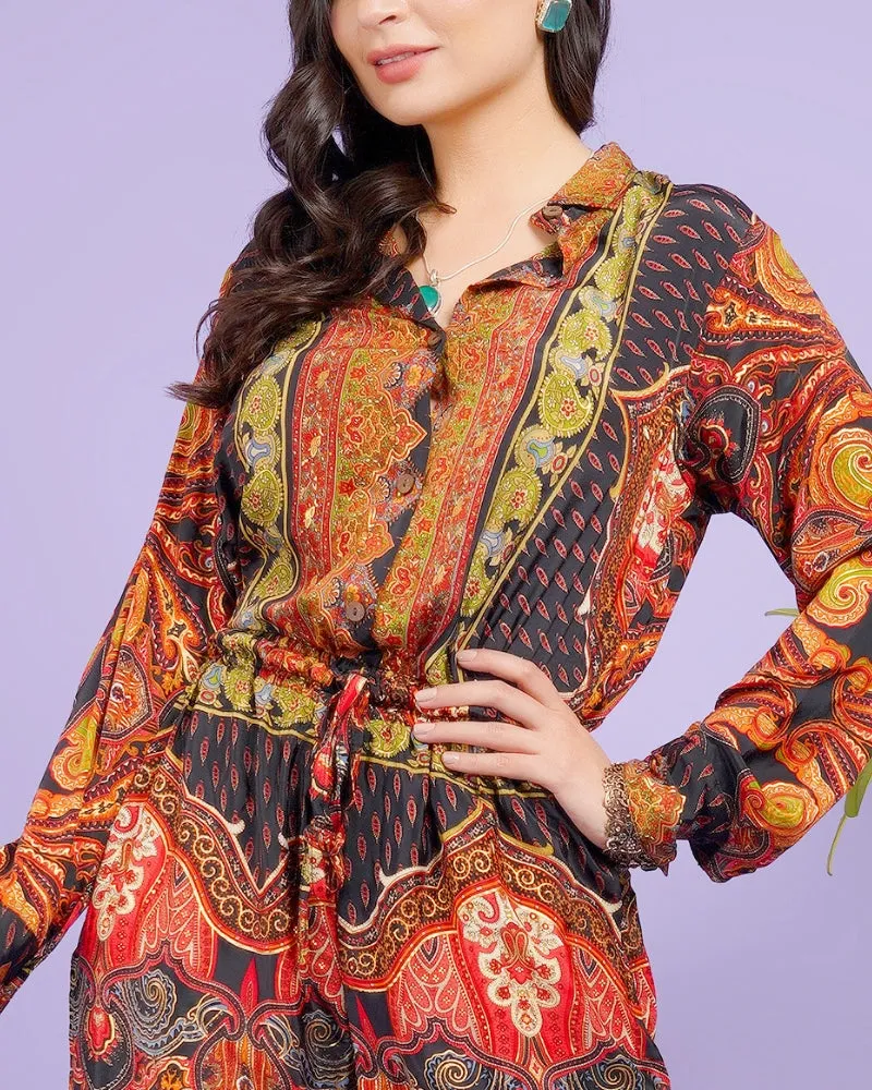 Flame fusion boho collared shirt and trouser co-ord set