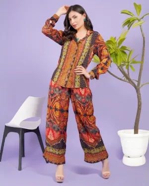 Flame fusion boho collared shirt and trouser co-ord set
