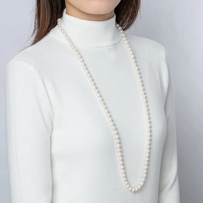 Freshwater Cultured White Pearl Necklace U-shaped Buckle