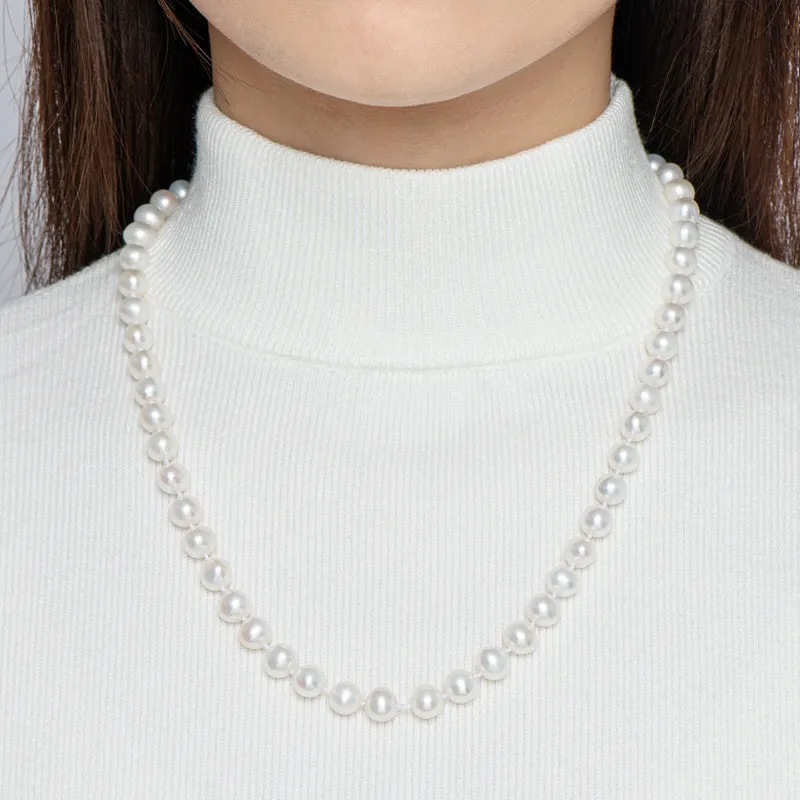 Freshwater Cultured White Pearl Necklace U-shaped Buckle