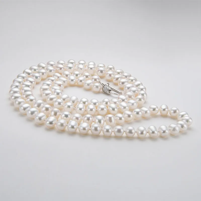 Freshwater Cultured White Pearl Necklace U-shaped Buckle