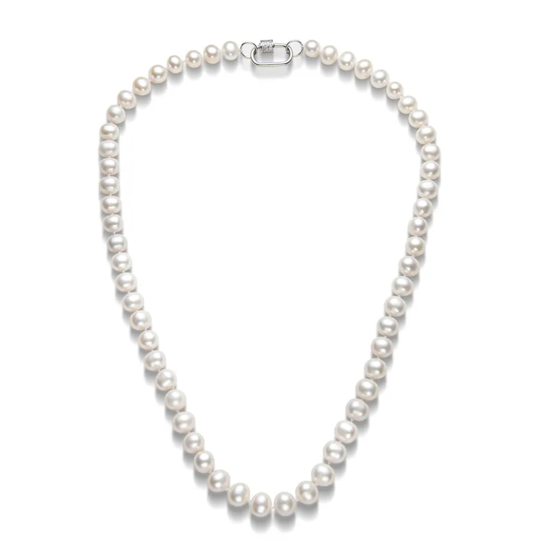 Freshwater Cultured White Pearl Necklace U-shaped Buckle