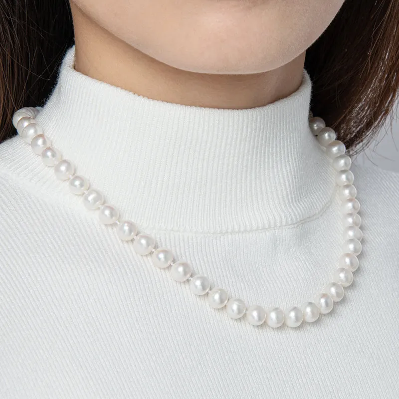 Freshwater Cultured White Pearl Necklace U-shaped Buckle
