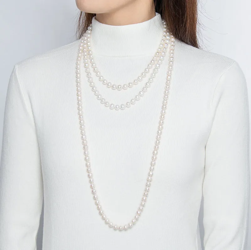 Freshwater Cultured White Pearl Necklace U-shaped Buckle