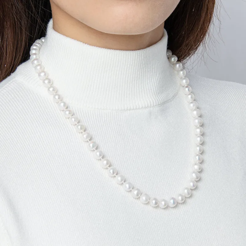 Freshwater Cultured White Pearl Necklace U-shaped Buckle