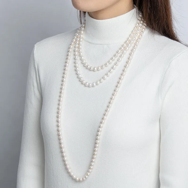 Freshwater Cultured White Pearl Necklace U-shaped Buckle