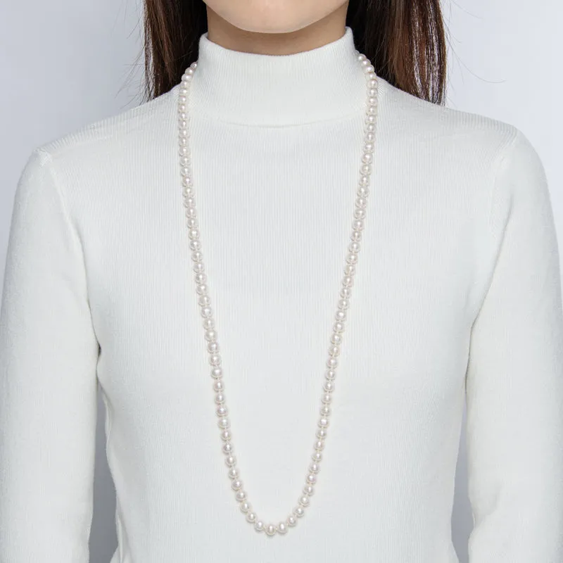 Freshwater Cultured White Pearl Necklace U-shaped Buckle